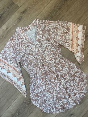Rip curl Boho Paisley Drawstring cover up sundress  in Dusty Rose M